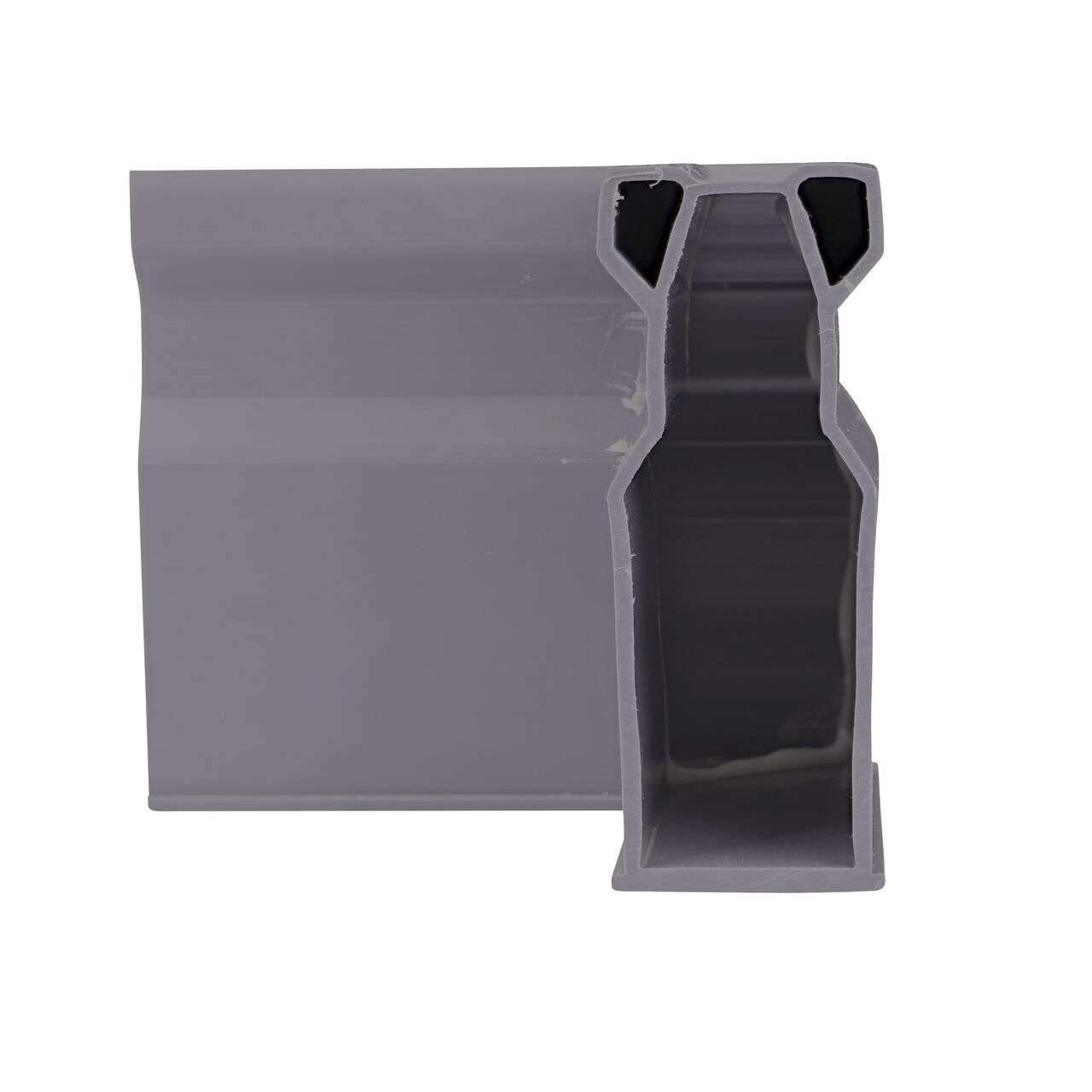 Side view of the Gray Micro Channel Drain 90 degree elbow and inegrated grate (NDS 8383)