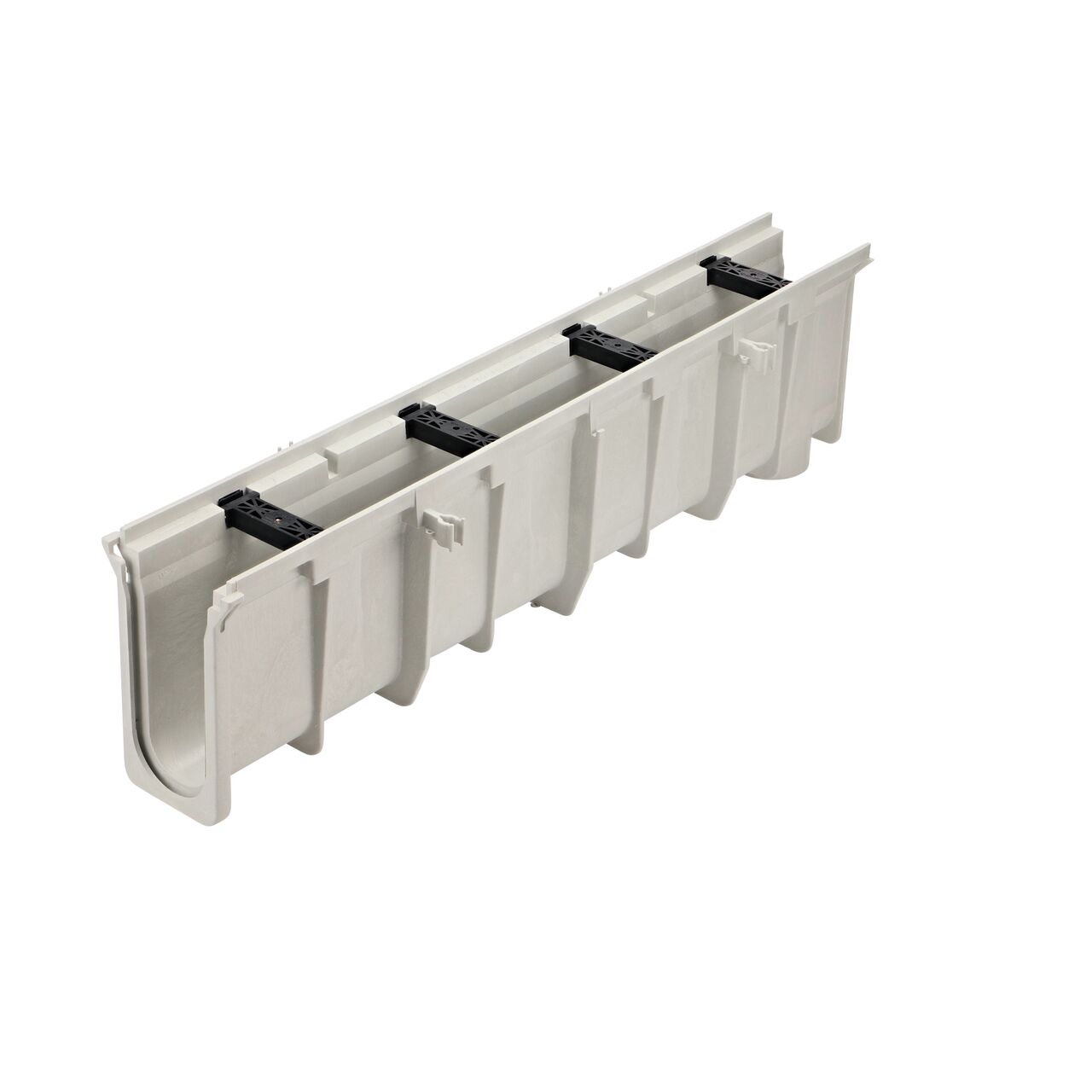 Dura Slope Channel Drain is 10.71 in. to 11.05 in. Deep, with groove joints facing camera (NDS DS-111)