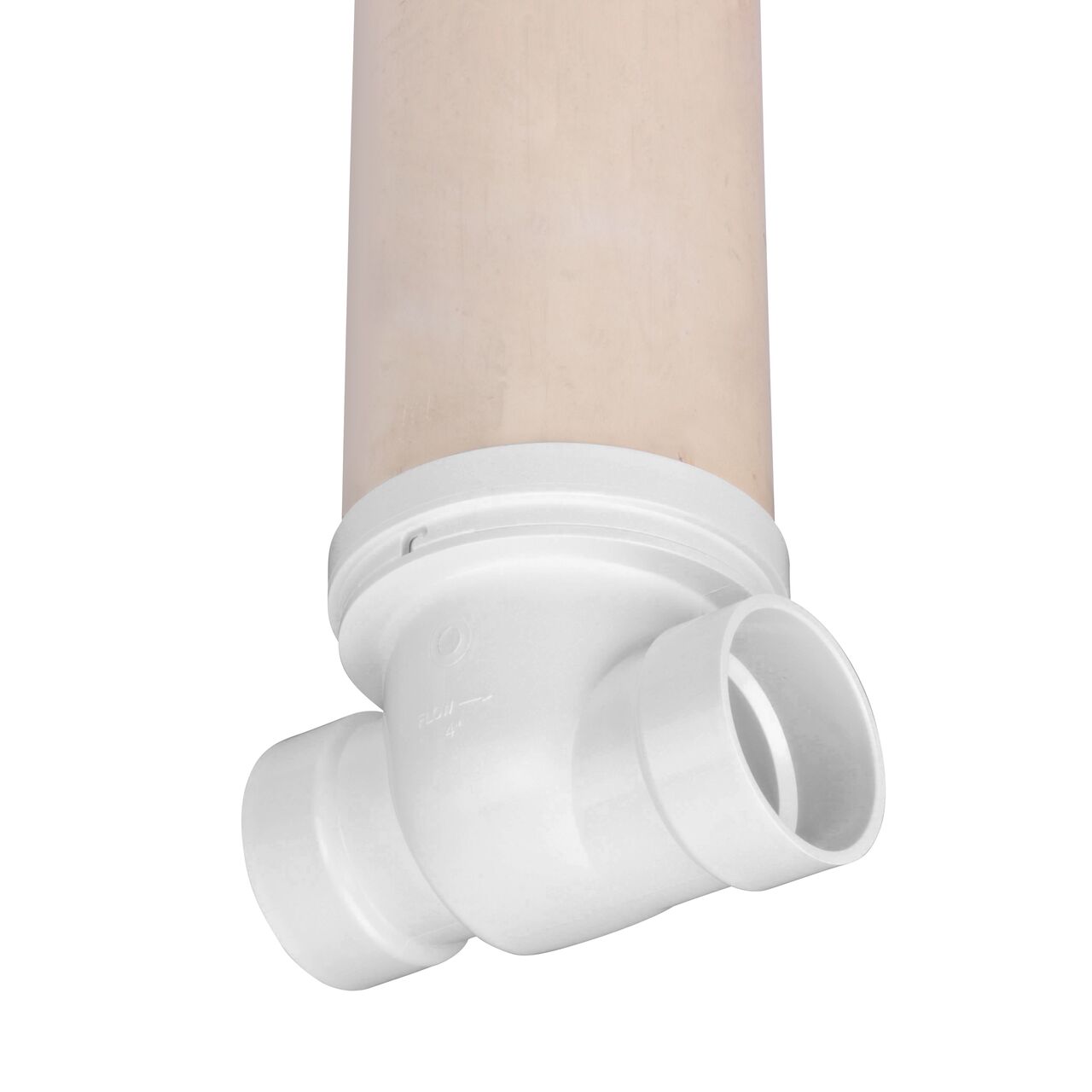Alternate view showing the outlet end on the NDS 4 in. White PVC Backwater Valve with Riser and Cover (NDS 475PR) which fits DWV pipe