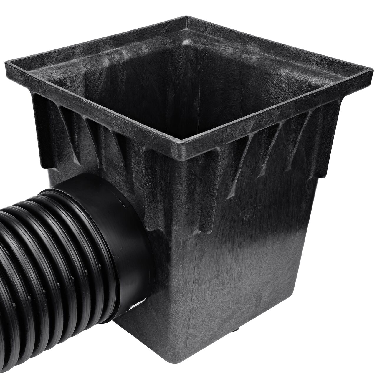 Catch basin (NDS 1882) install to the outlet adapter (NDS 1888) with  8 in. corrugated pipe in the front