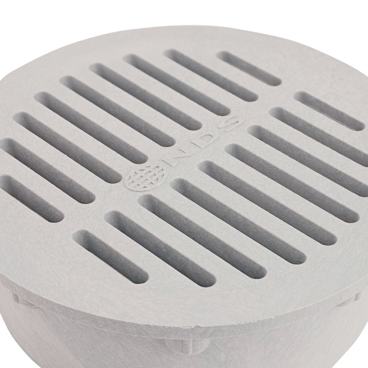 Closeup view of the NDS 6 in. Round Grate, made of Gray Plastic (NDS 60)