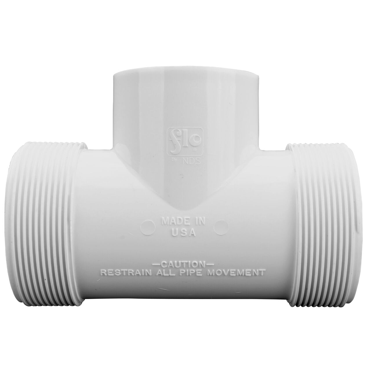 The NDS PVC Threaded Tees has adjustable nut on each compression end that tighten and secure to pipes (NDS CPT-2000-S)