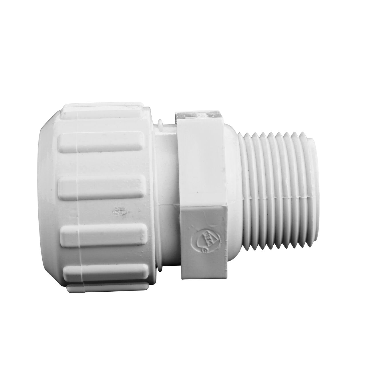 Side View of the NDS 3/4 in. x 1 in. Flo Lock Gripper Adapter (NDS 730-71) which transports water through pipes
