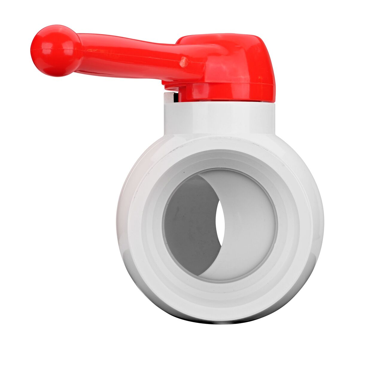 Rotate the handle to easily open or close the valve ball that controls water flow on the NDS 4 in. PVC CTS Ball Valve (NDS E1310-40)