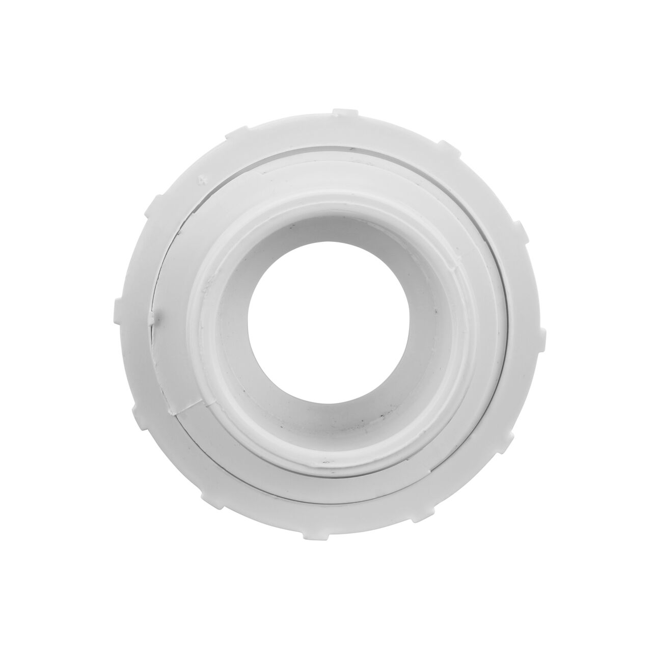 The inside of the PVC Union, 1-1/4 in. Sch. 40 S X S which allows water to flow through while preventing leaks and made of durable PVC plastic (NDS WU-1250-S)