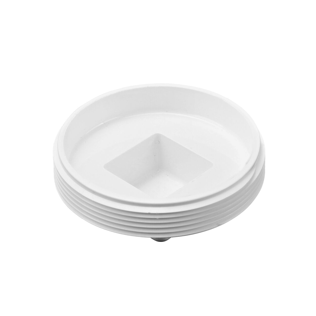 Inside part of the PVC plug for 4 in. Sewer and Drain pipes, MPT fits 4 in. FPT adapters (NDS 41P8*, NDS 41P8, NDS 418)