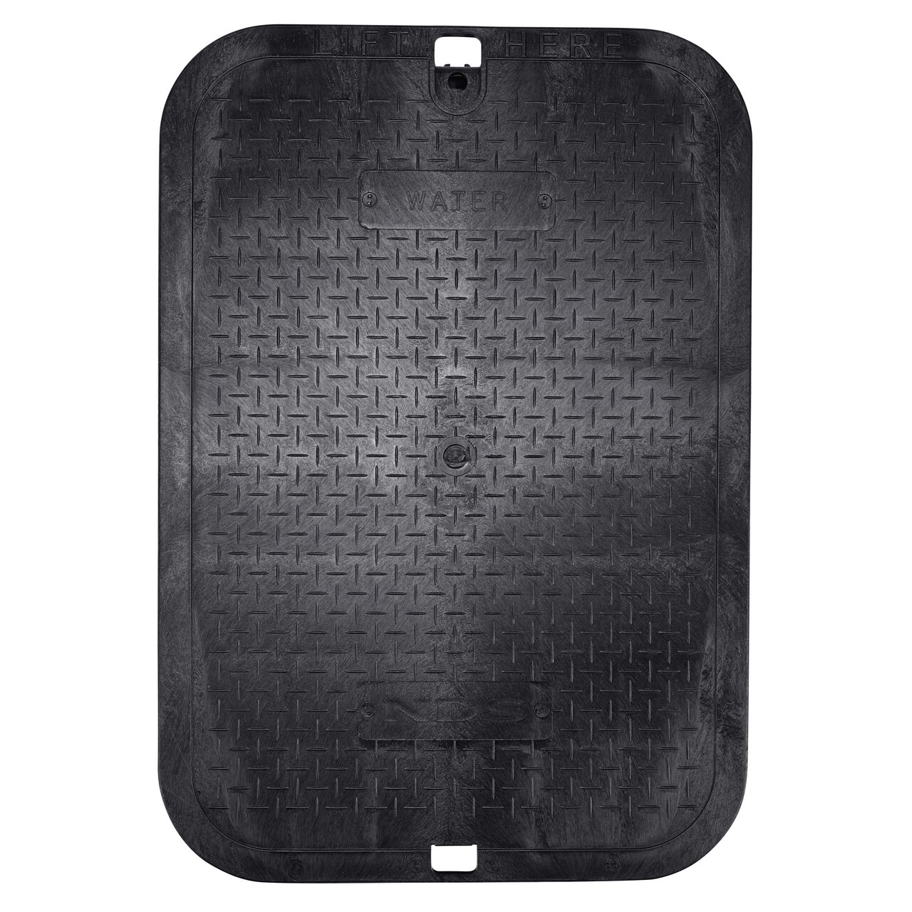 Top down view of the top side of the Black water overlapping cover (NDS 117CW) for the NDS 13 X 20 in. Rectangular Standard Series