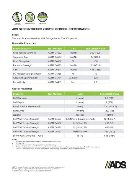 220/200 Geocell Geosynthetic Specification