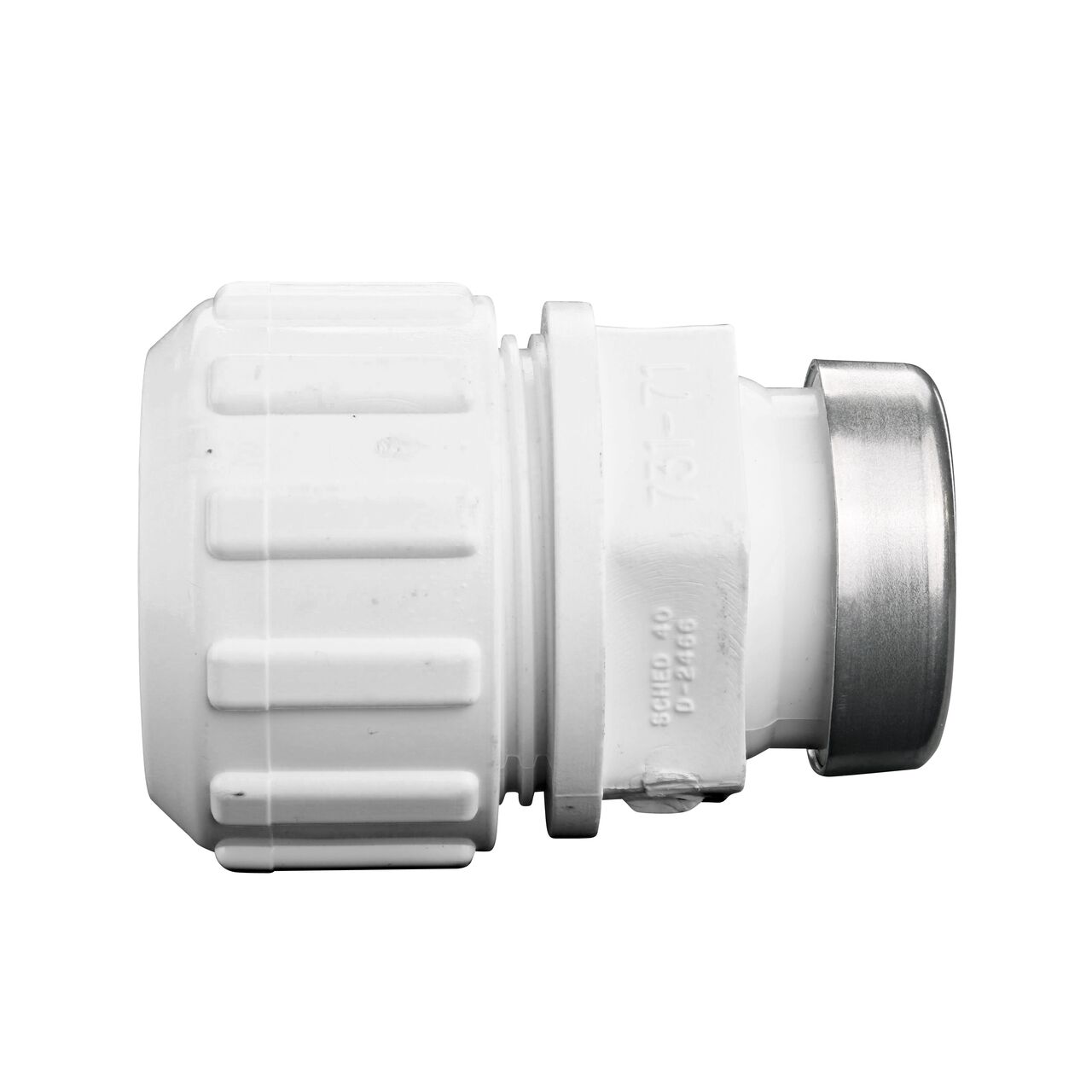 Side View of the NDS 3/4 in. SDR-9 CTS X 1 in. FPT Flo-Lock™ Gripper Adapter (NDS 731-71) which transports water through pipes