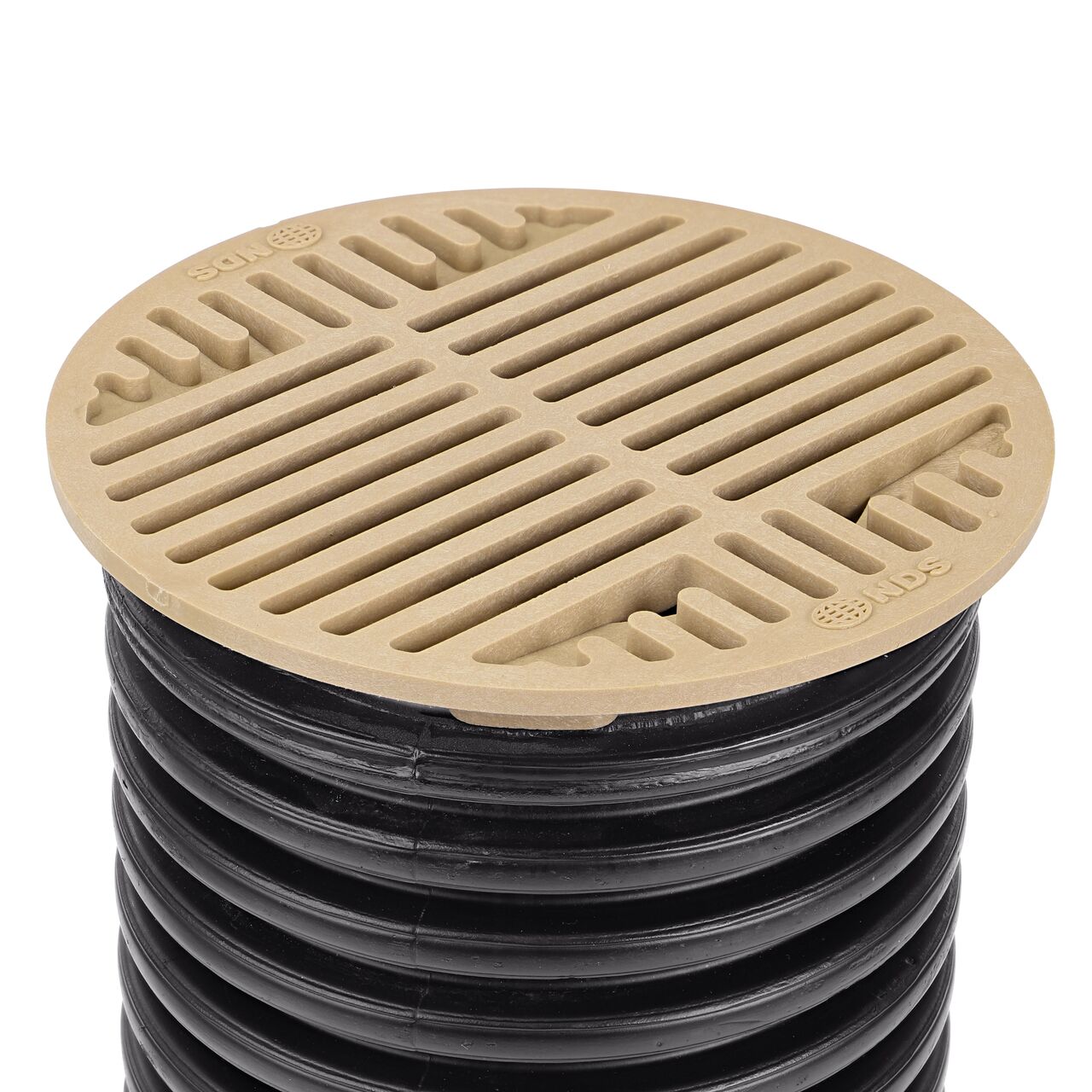The NDS 8 in. Sand Round Grate fits a 6 in. corrugated pipe to help drain stormwater in the ground (NDS 30S)