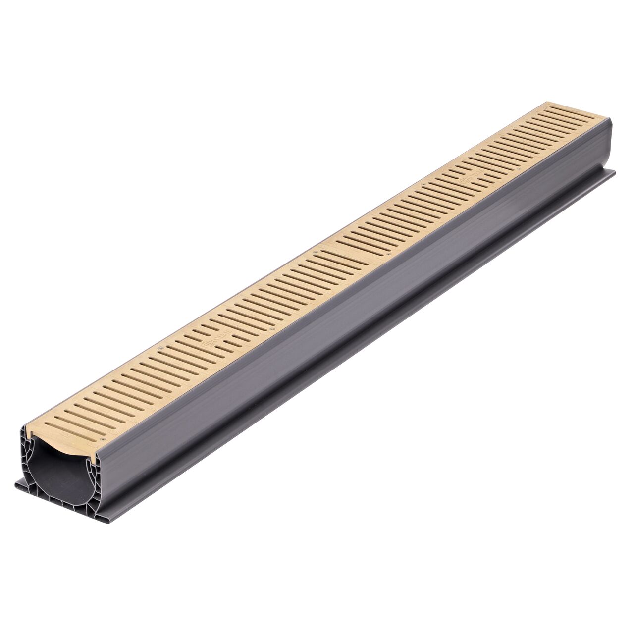 The NDS Spee-D® Channel Drain Grate in Sand Plastic (NDS 244) installed on the NDS Spee-D® Channel Drain