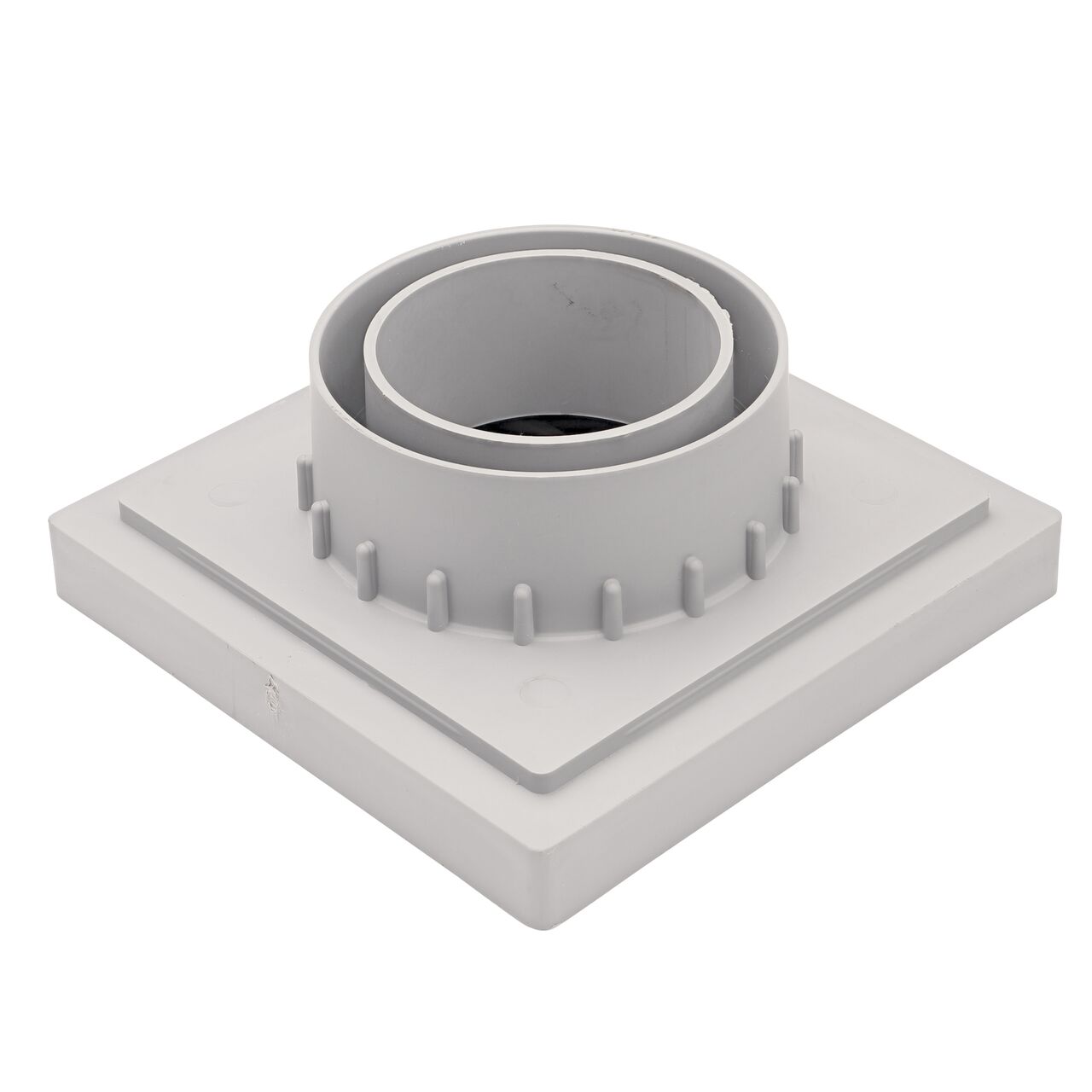 Upside down view of the NDS 6 in. Square Grate to see the circular opening (NDS 642)