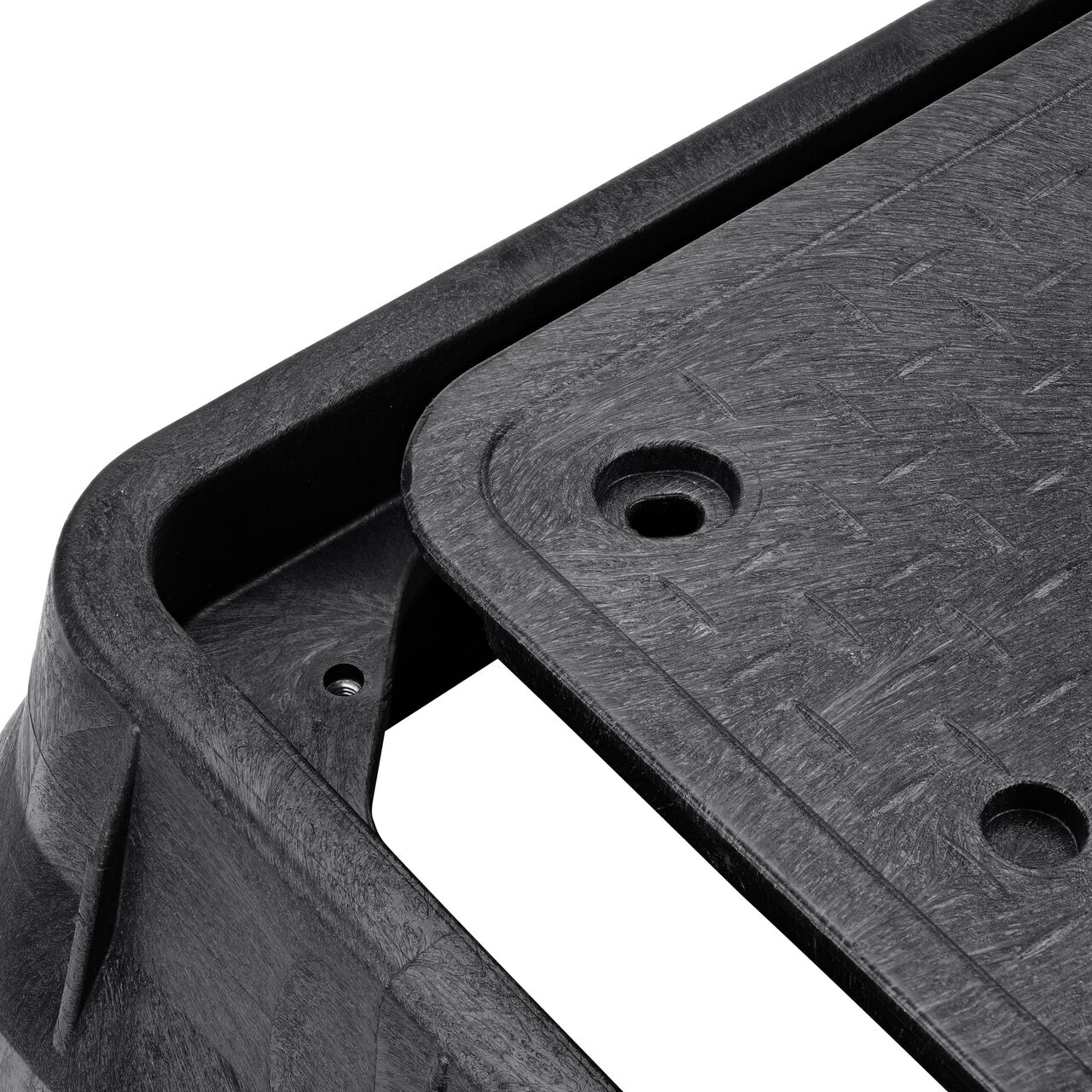 The valve box lid and bolt securely in place on the NDS 13 in. x 24 in. Rectangular Pro-Spec® Series Black Box and Black Irrigation Control Valve Cover (NDS 325BCBBLK) keeping components protected against the elements, foot traffic, lawn care equipment, and potential vandalism while keeping them out of sight