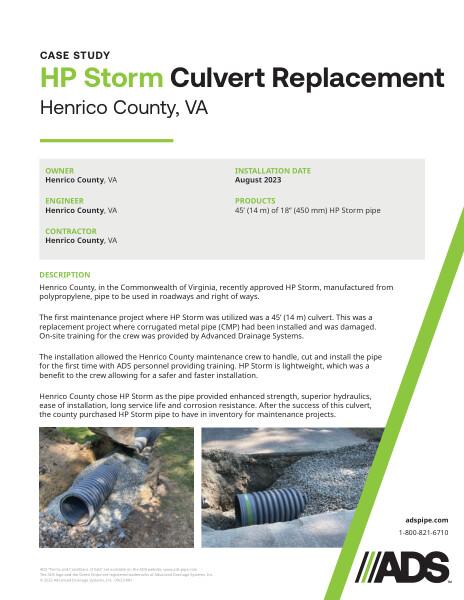 HP Storm Culvert Replacement (Hanrico County, VA) Case Study