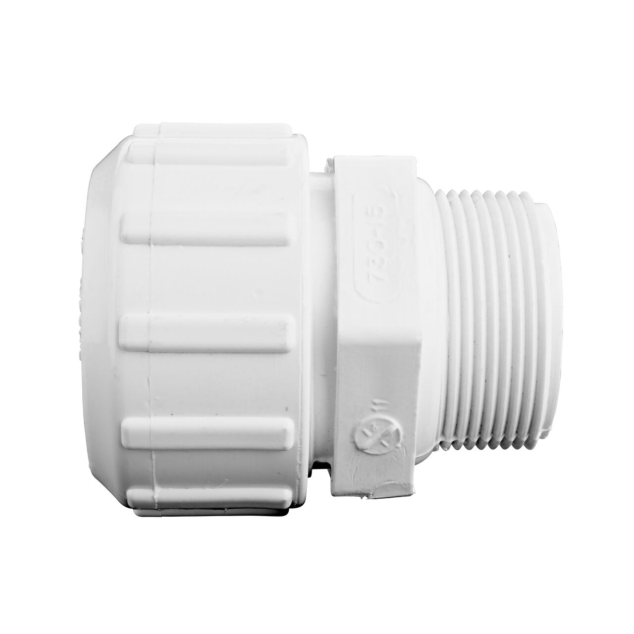 Side View of the NDS 1 1/2 in. SDR-9 CTS to 1 1/2 in MPT Flo-Lock™ Gripper Adapter which transports water through pipes