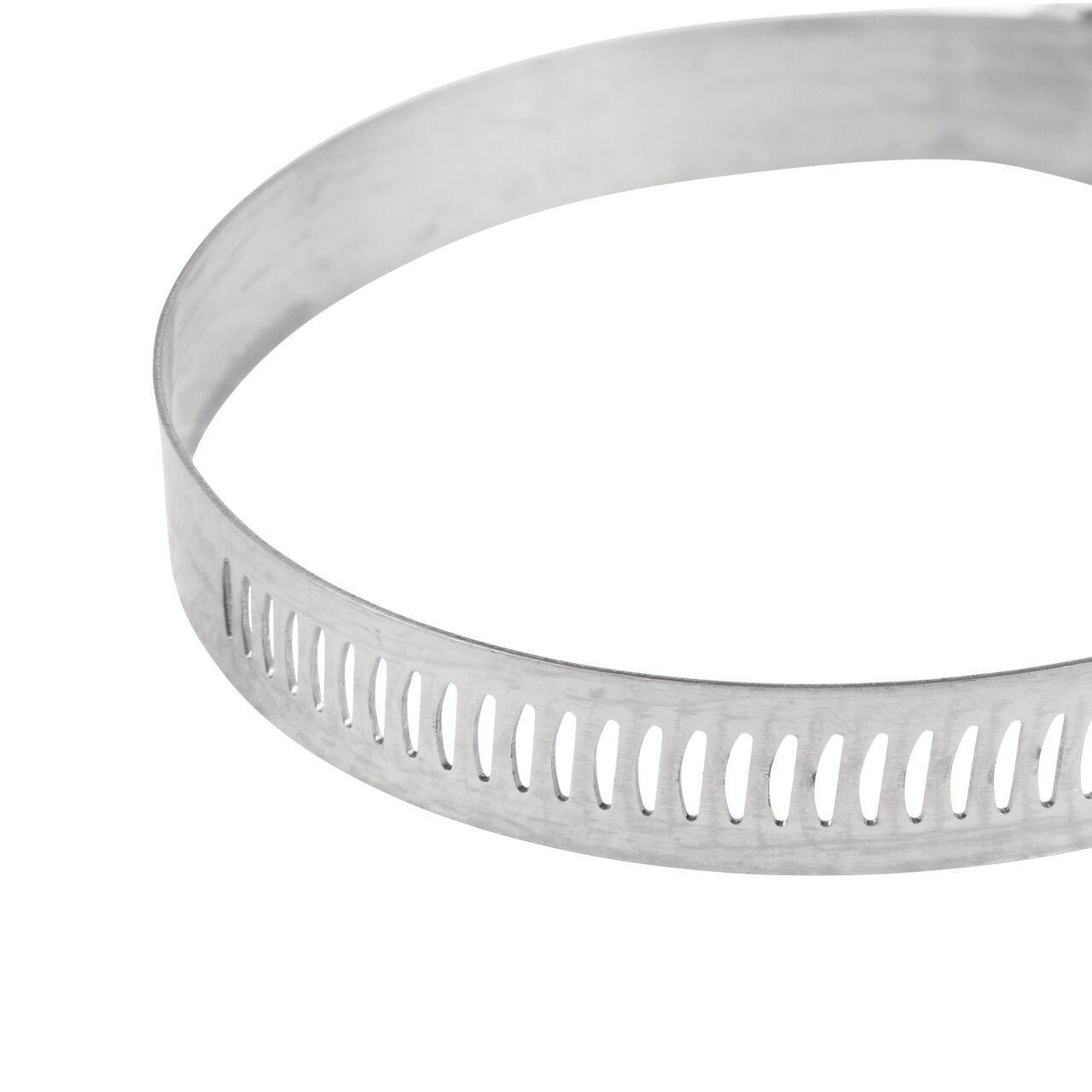 Closeup view of the arcial perforated slots in band for added strength and smoother engagement on the NDS SAE 48 Worm Drive Hose Clamp with Aero Seal 1/2 in. band width (NDS 64048H)