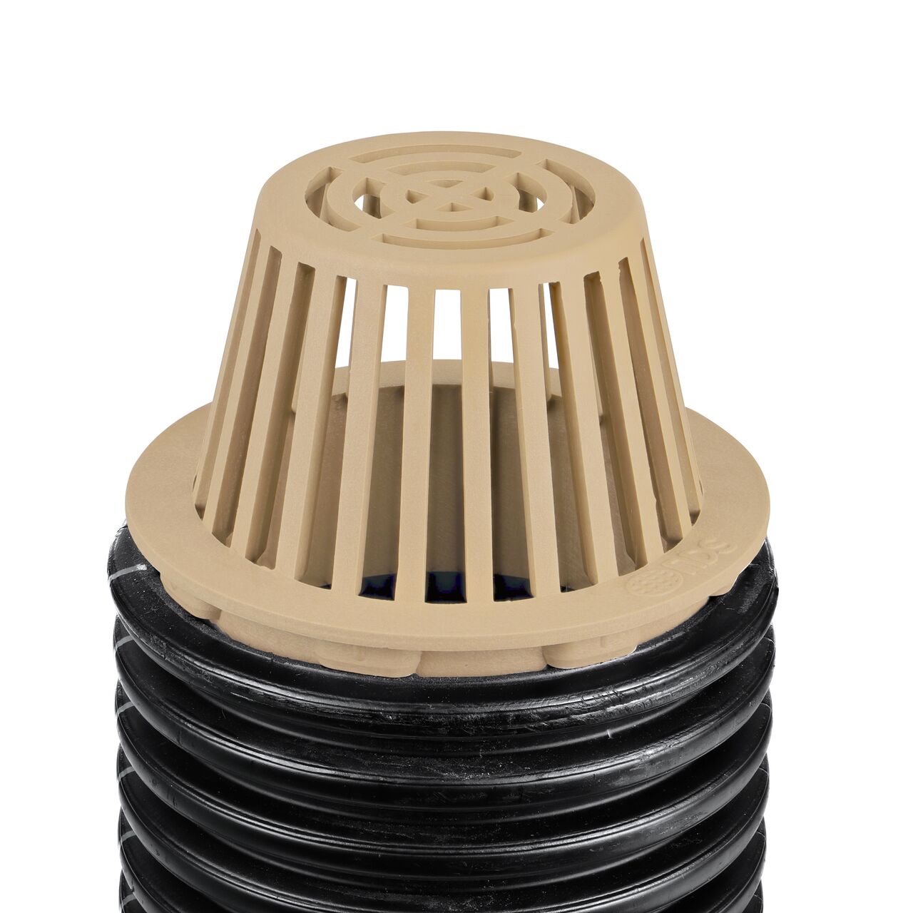 NDS 6 in. Sand Atrium Grate installed on 6 in. Single-Wall Corrugated Pipe (NDS 90S, H90S)