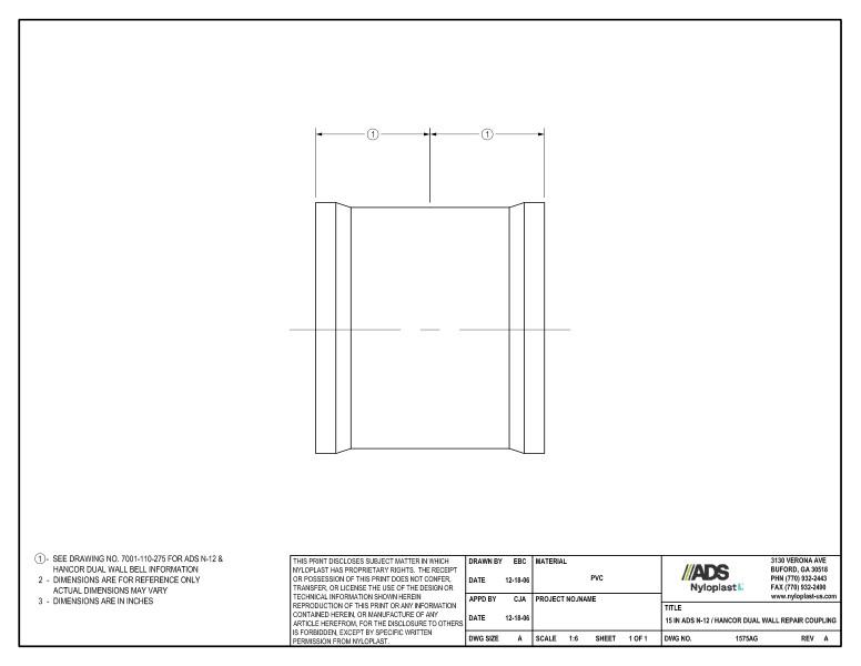 15" N-12 Dual Wall Repair Coupling Nyloplast Detail
