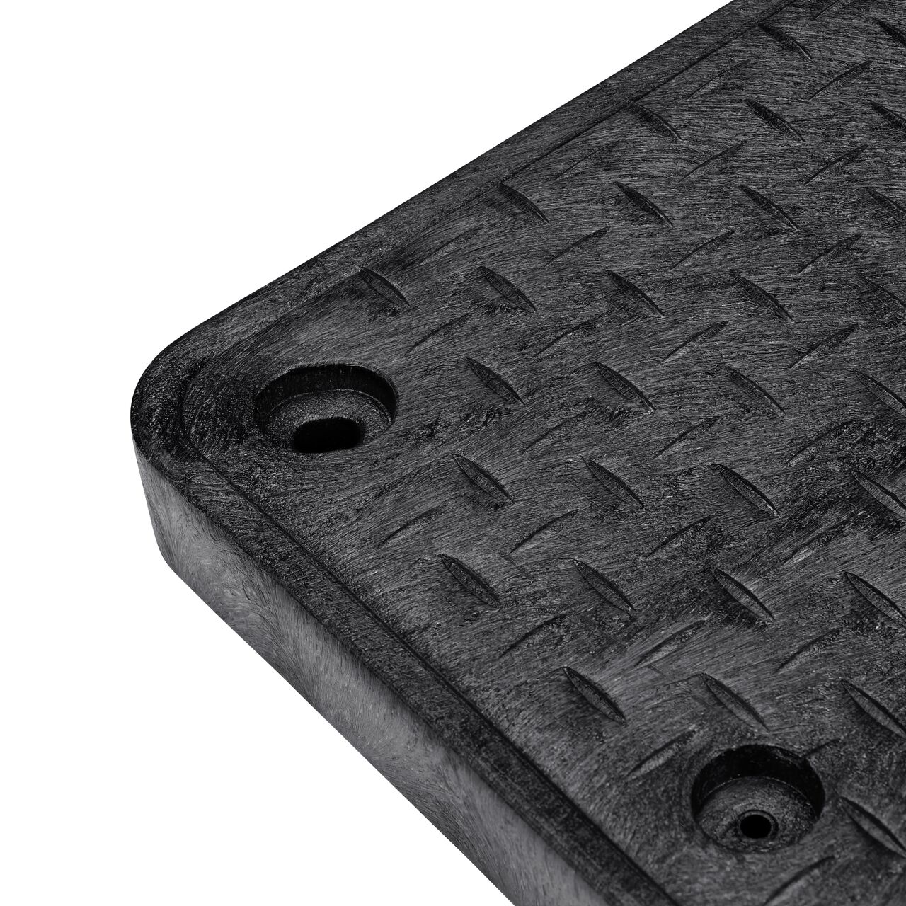 Closeup view of the locking mechanism and bolt hole on the Water cover (NDS 323CDW) for the NDS 17 in. X 30 in. Rectangular Pro-Spec® Series Valve Box