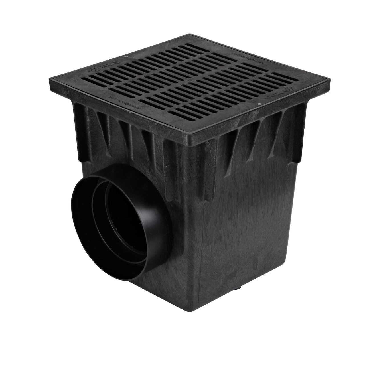 Black plastic 18 in. Catch Basin Drain Kit (NDS 1882BLKIT) with a black grate (NDS 1811) and adapters (NDS 1888, NDS 1266) that connects to 6 in. and 8 in. drainage pipes