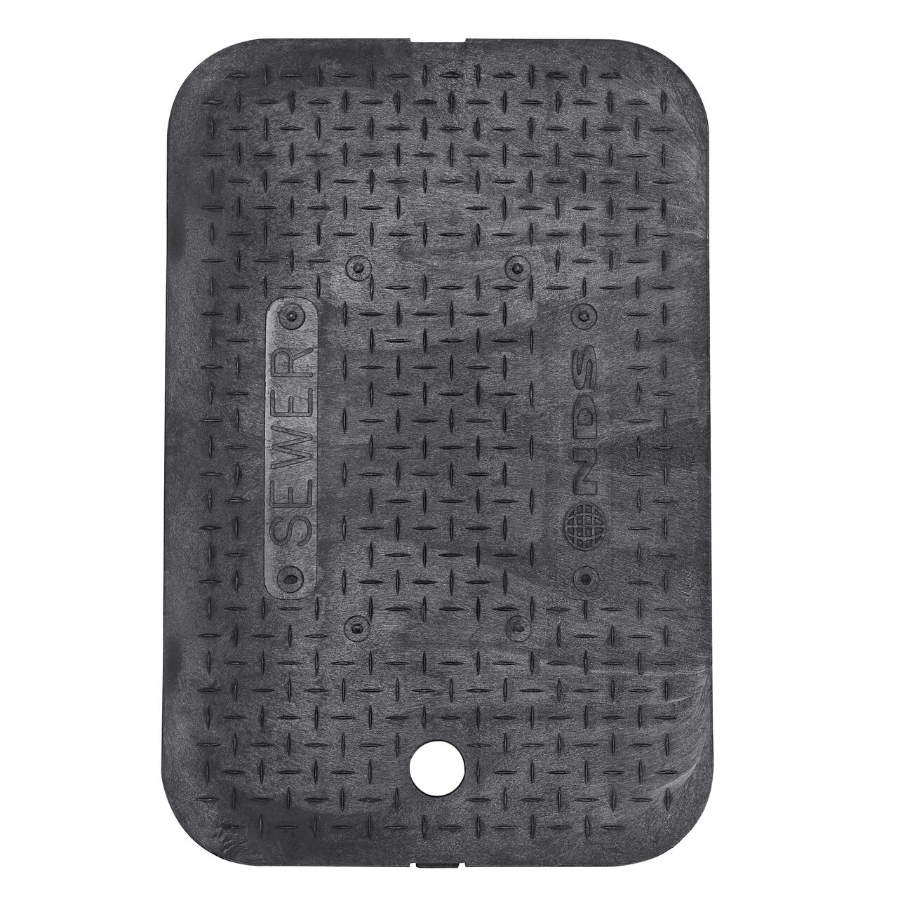 Top down view of the top side of the Black Sewer Drop-in cover (NDS D1200-DISBSWRL) for the NDS 14 in. X 19 in. Rectangular Standard Series Meter Boxes