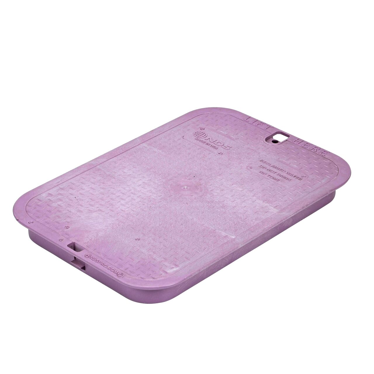This NDS 13 in. X 20 in. Rectangular Pro-Spec® Series Valve Box Cover is a Purple Cover with Reclaimed Water markings on the lid (NDS 317CR) and fits NDS Pro-Spec® Series 13 in. X 20 in. valve boxes