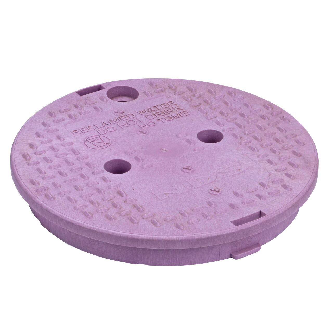 This NDS 10 in. Round Standard Series Valve Box Cover is a purple cover with reclaimed water markings on the lid and fits NDS standard series 10 in. valve boxes (NDS 111CR)