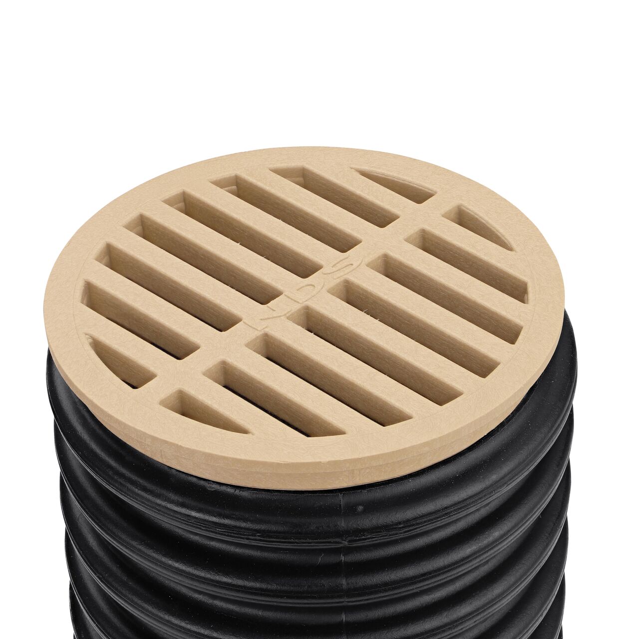NDS Sand 4 in. Round Grate attached to a 4 in. Corrugated Pipe (NDS 13S )