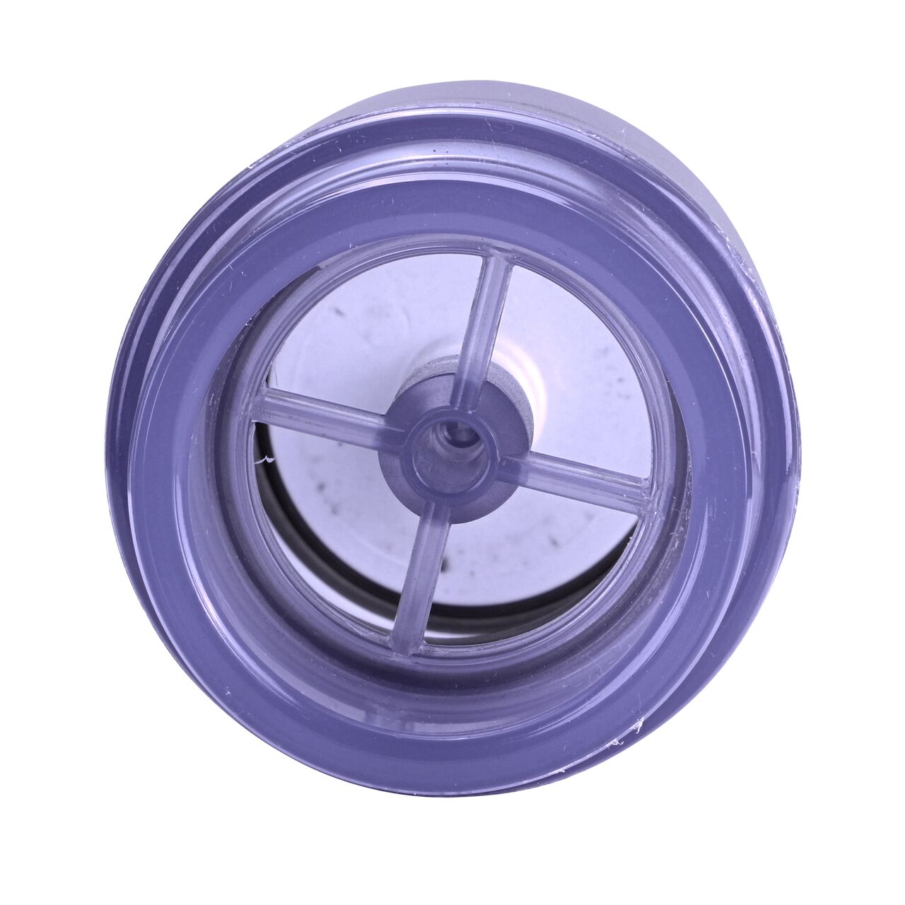 Straight view of the 1-1/2 in. slip end of the NDS Clear PVC Air Check Valve (NDS 1053C20) showing the flapper