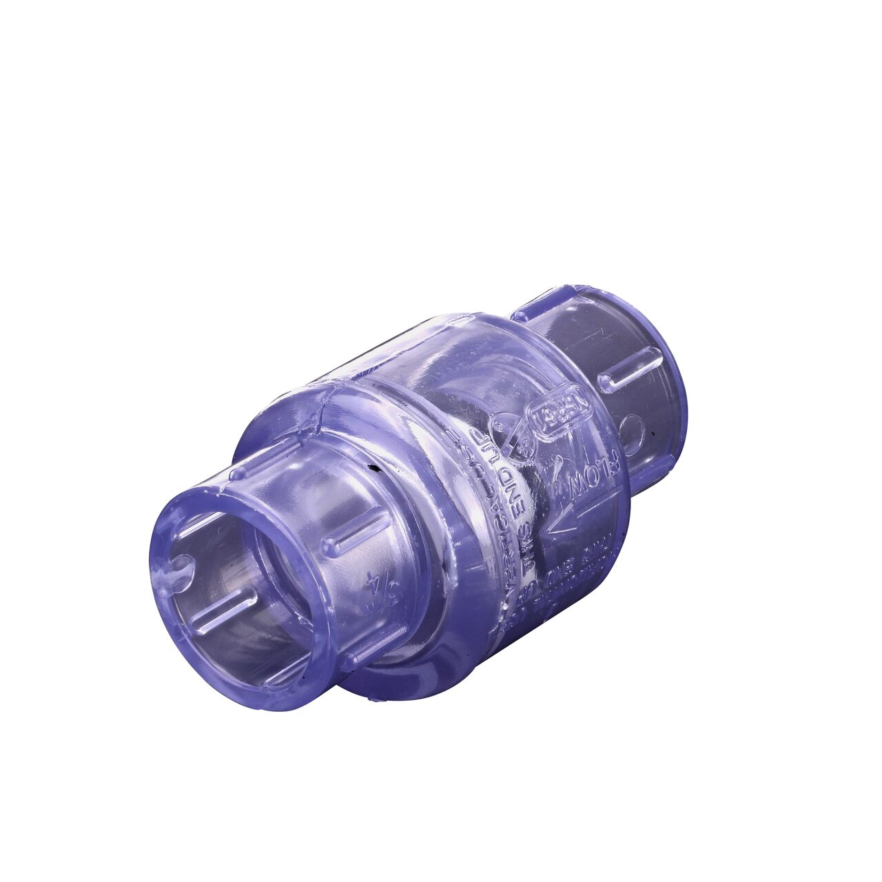 Alternate direction of the NDS Clear 3/4 in. slip end by slip end PVC Swing Check Valve (NDS 1520C07). Water is conveyed one-way through the valve when the flap opens.