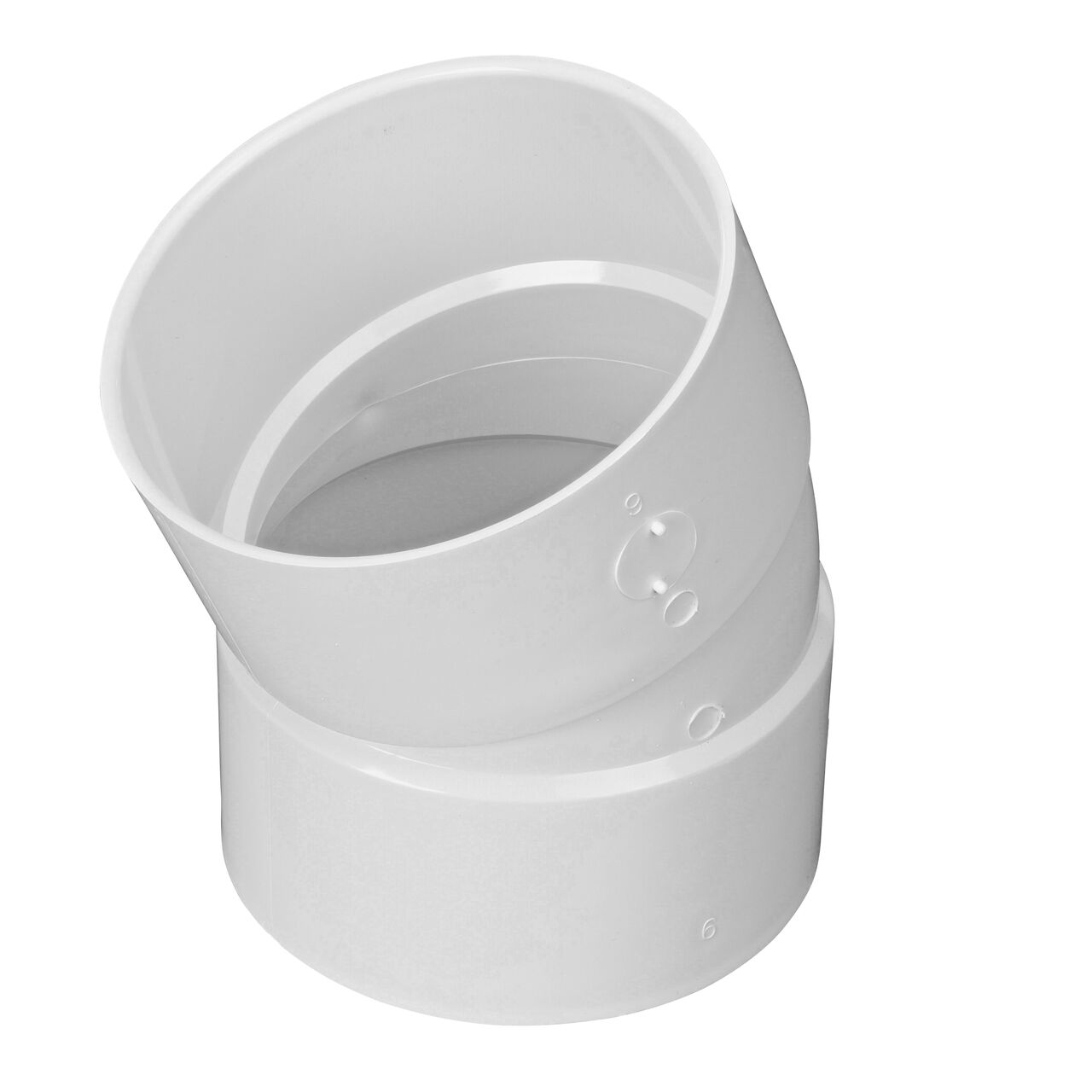 The PVC 22.5° elbow, connects 6 in. Sewer and Drain pipes, Hub X Hub connection (NDS 6P04, NDS L6P04)