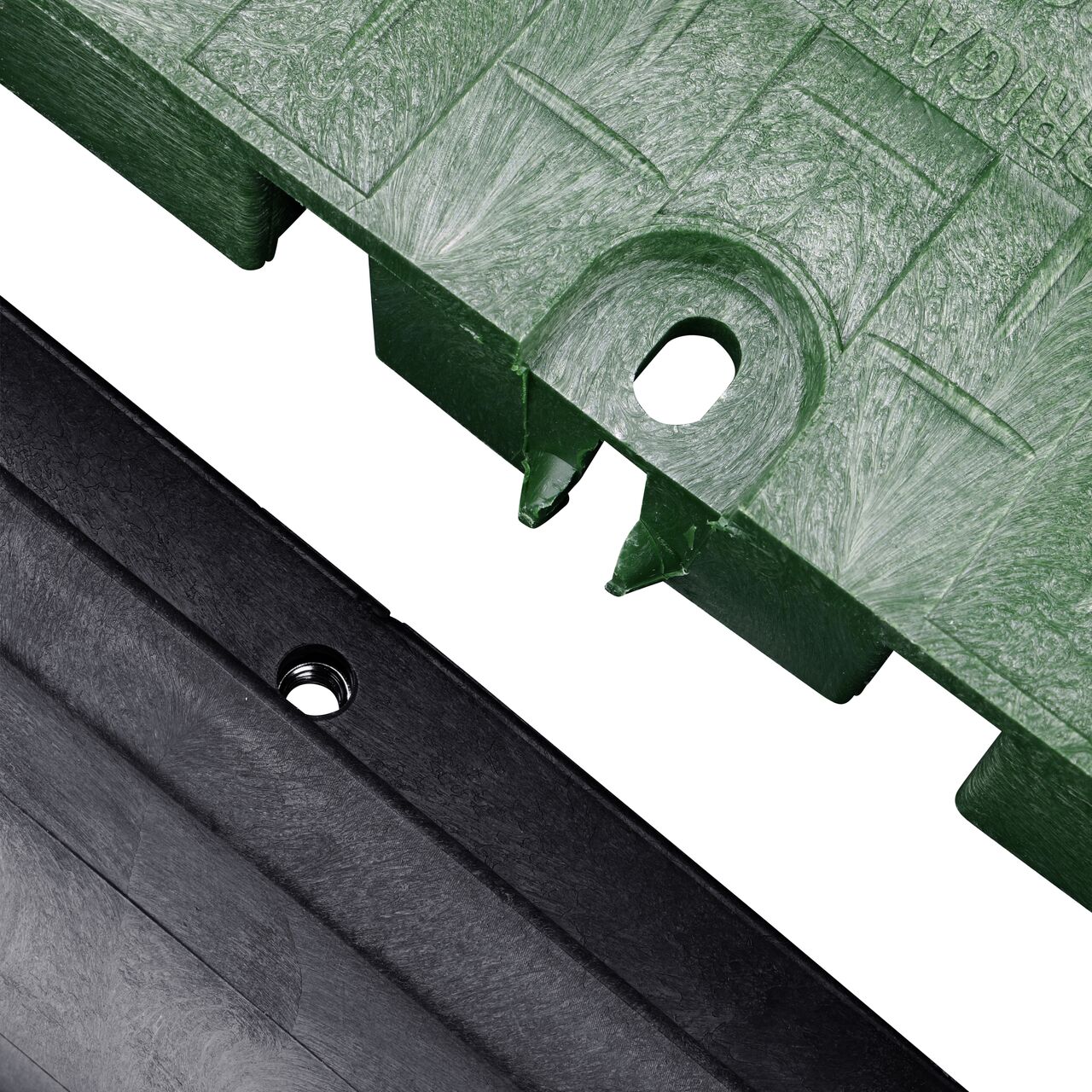 Align the bolt hole on the lid with the bolt hole from the NDS 13 in. X 20 in. Rectangular Standard Series Black Box and Green Irrigation Control Valve Drop-In Cover (NDS 117BCD) for a secure fit