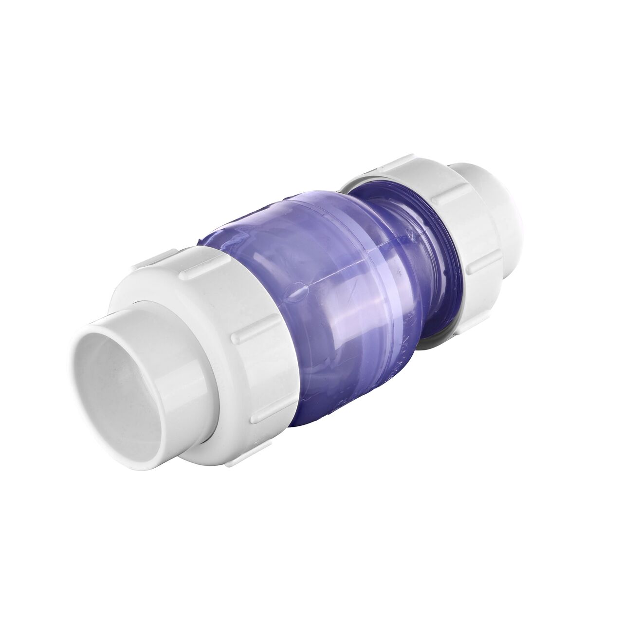 Alternate direction of the leak-resistant NDS Clear 2 in. slip end by slip end with 1/2 lb. spring PVC True Union Spring Check Valve (NDS 1700C20)