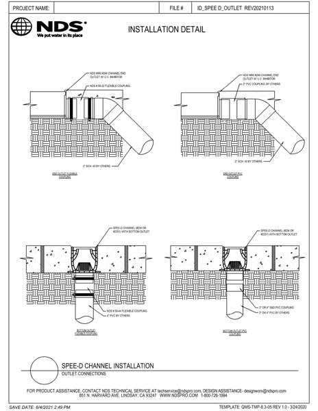 NDS Spee-D® Channel Drains & Grates Outlet Installation Details