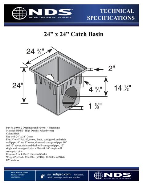 NDS 24 in. Square Catch Basin Drain Tech Spec