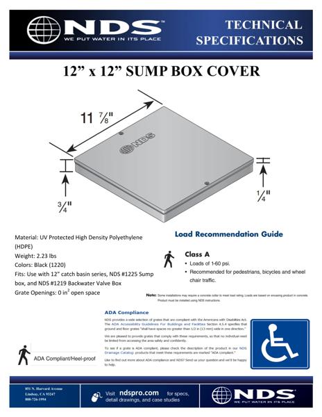 NDS 12 in. Square Sump Cover Tech Spec