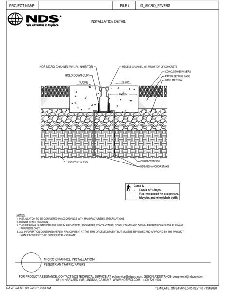 NDS Micro™ Channel Drains & Grates Pavers Installation Detail