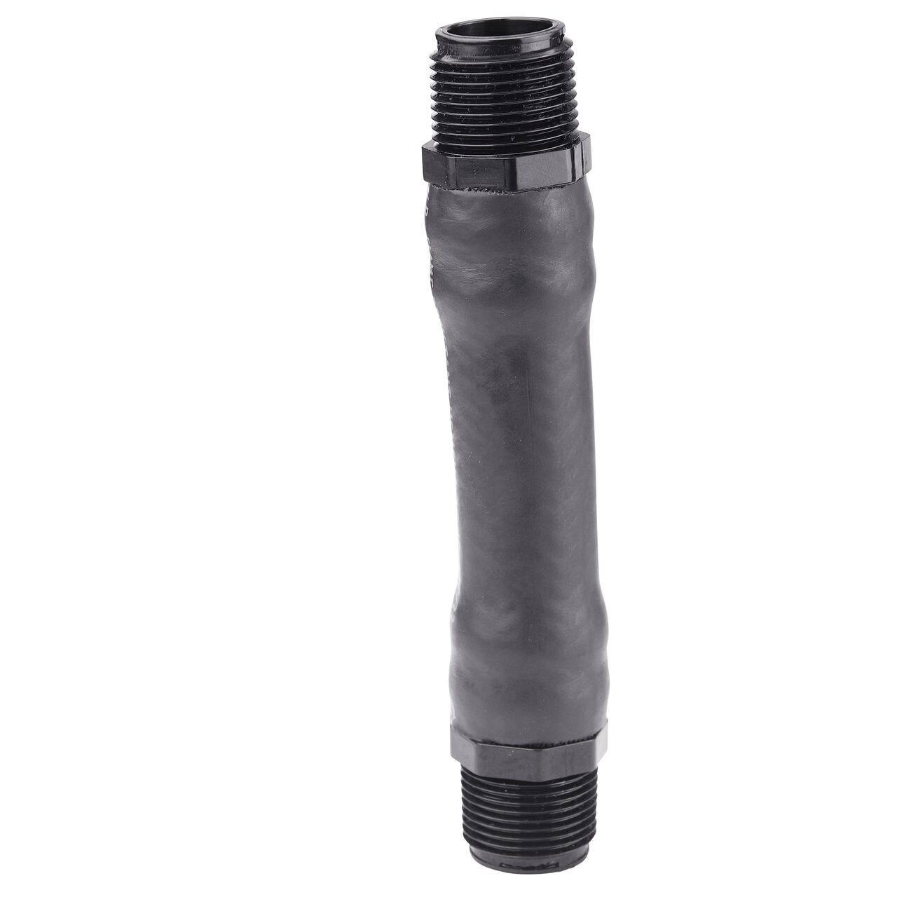 The NDS 3/4 in. IPS MPT Flexible Riser is 6-1/10 in. long and is made of PVC and rubber material that can withstand 70 PSI @ 72°F (NDS FR-0750-6)