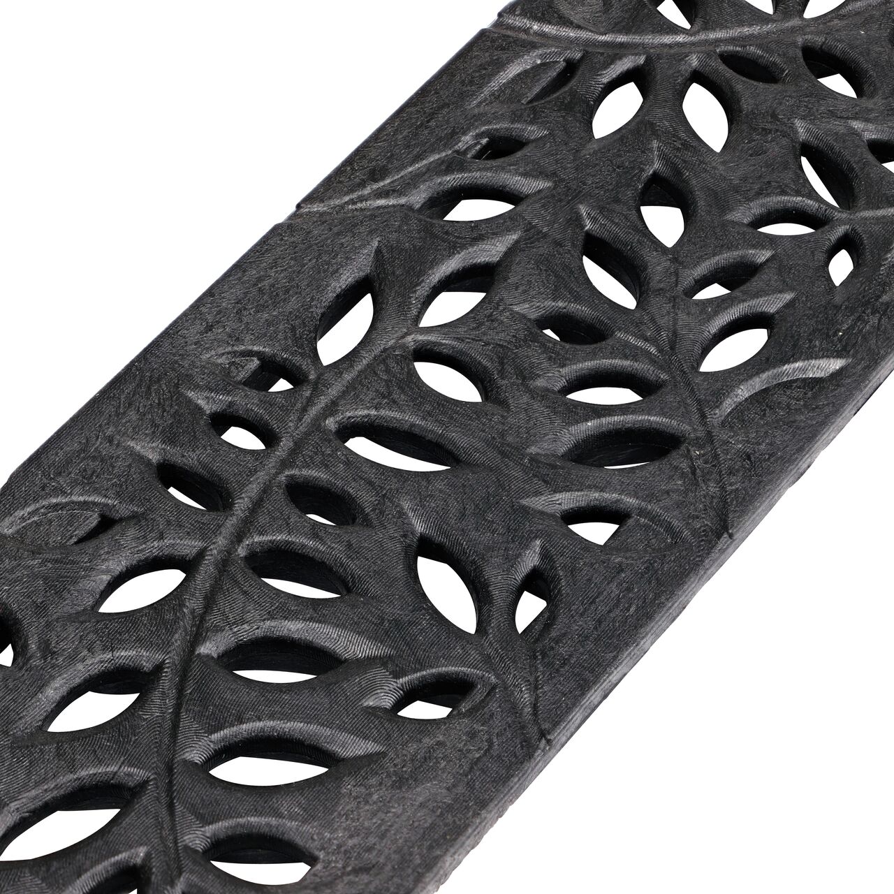 Closeup angled view of the Decorative Botanical Green Plastic Mini Channel™ Drain Grate (NDS 554)