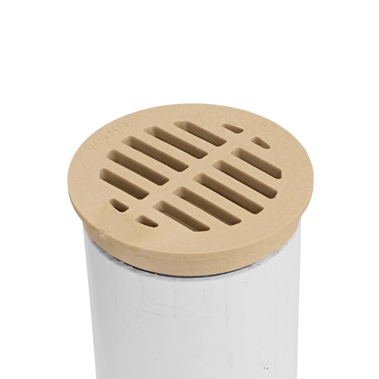 NDS 3 in round grate (NDS 16S) attached to a 3 in. S&D Pipe