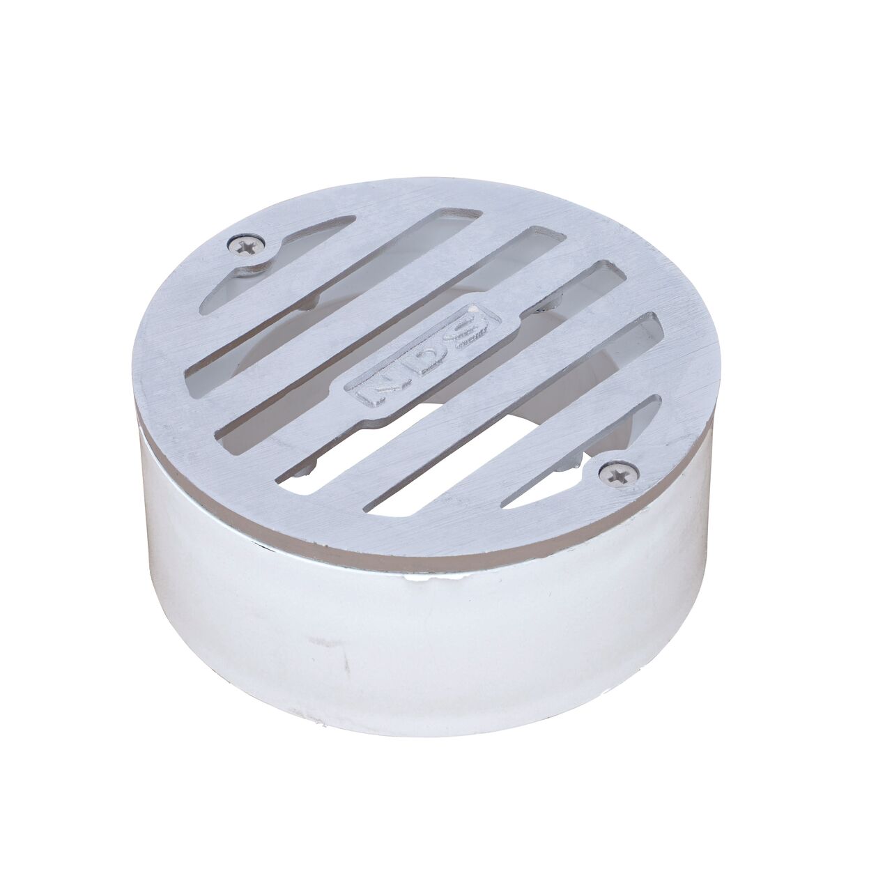 NDS 3 in. Round Grate with Collar, made of satin chrome and plastic (NDS 915SC*, NDS 915SC)