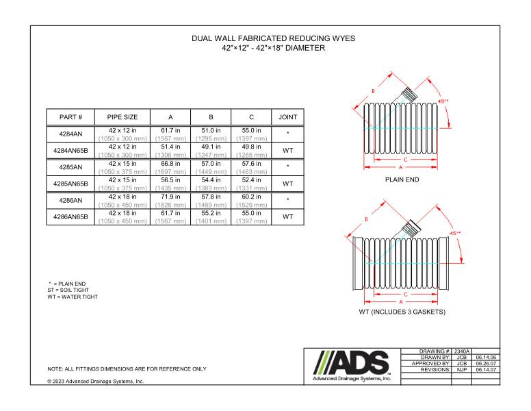 42" x 12" - 42" x 18" Fabricated Reducing Wyes (HDPE Dual Wall Fabricated Wyes)