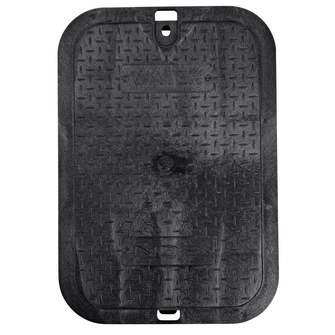 Top down view of the top side of the Black Water cover (NDS 313CW) for the NDS 14 in. X 19 in. Rectangular Pro-Spec® Series