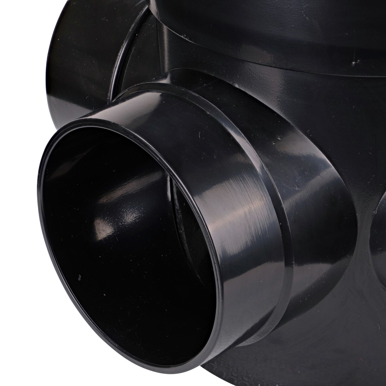 Closeup view of one outlet on the NDS 4 in. ABS Diverter Valve (NDS 575)