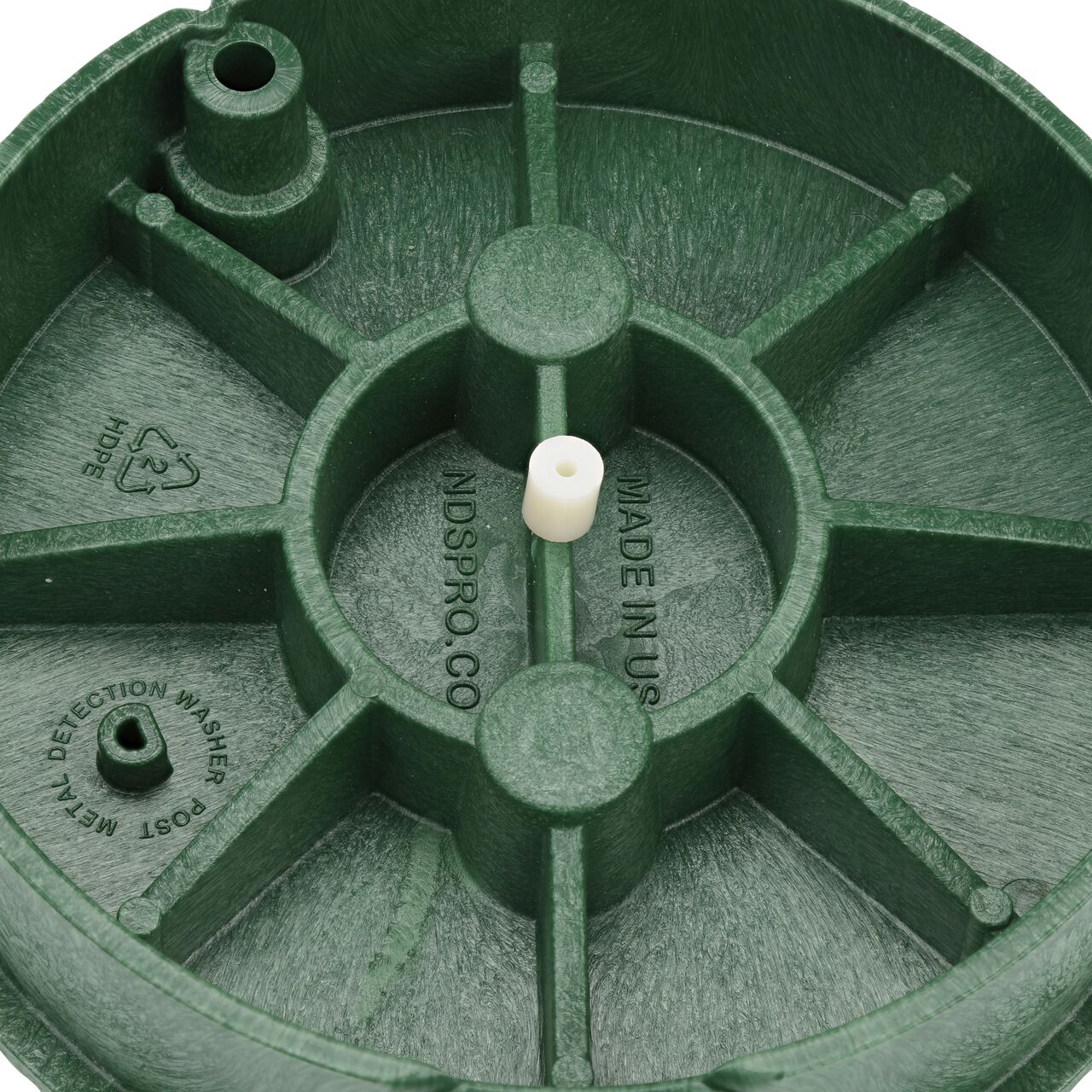 The electronic marker disc sits on a piece on the underside of the telecom cover for the NDS 10 in. Round Pro-Spec® Series Telecom Box (NDS 311BCBT-M) before being screwed securely to the lid