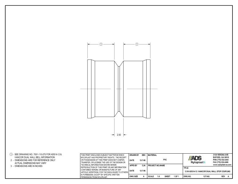 12" N-12 Dual Wall Stop Coupling Nyloplast Detail