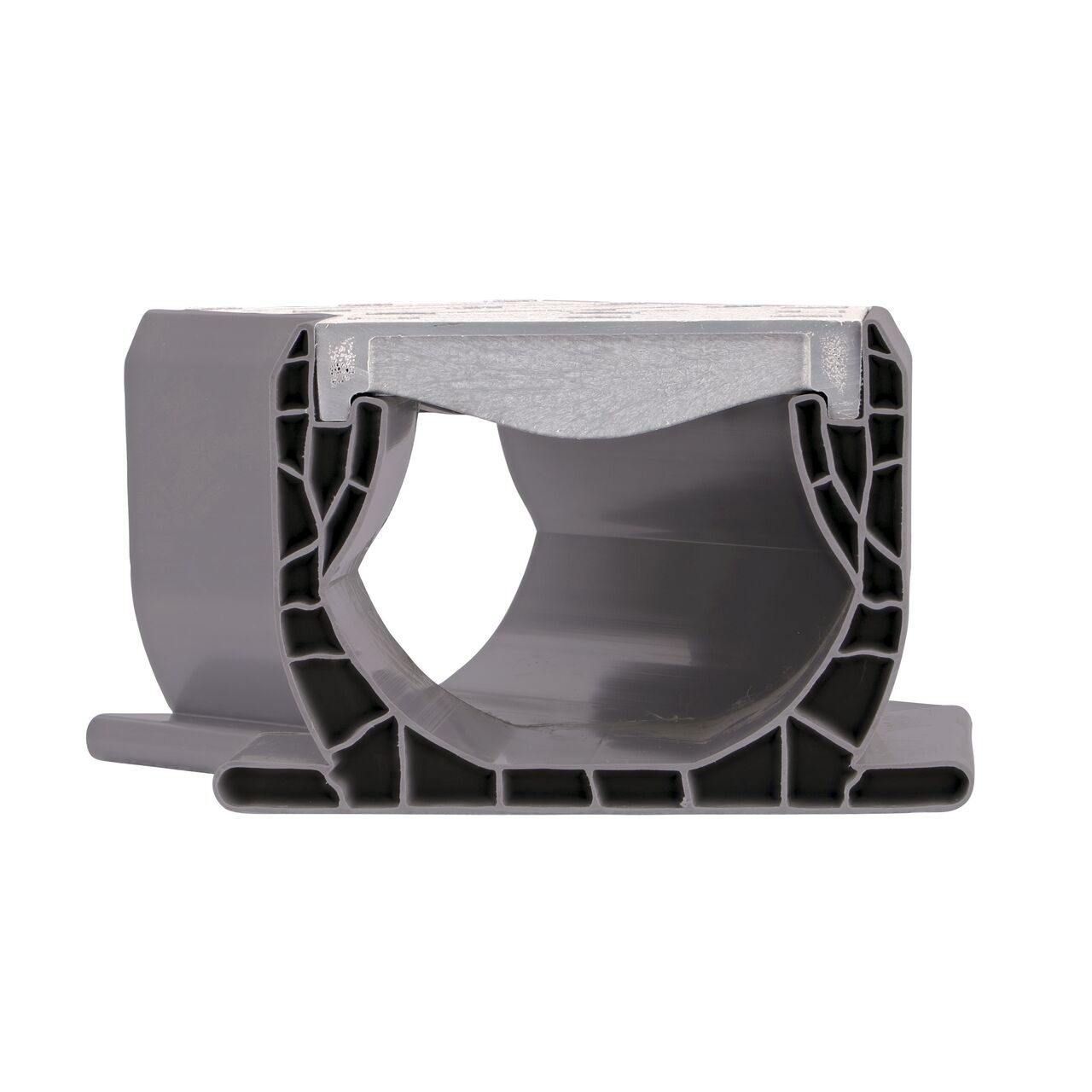 See through the inside angle and the outside edge of the NDS Spee-D® Channel Drain and Grate with 45° Elbow, Gray Plastic (NDS 2301)