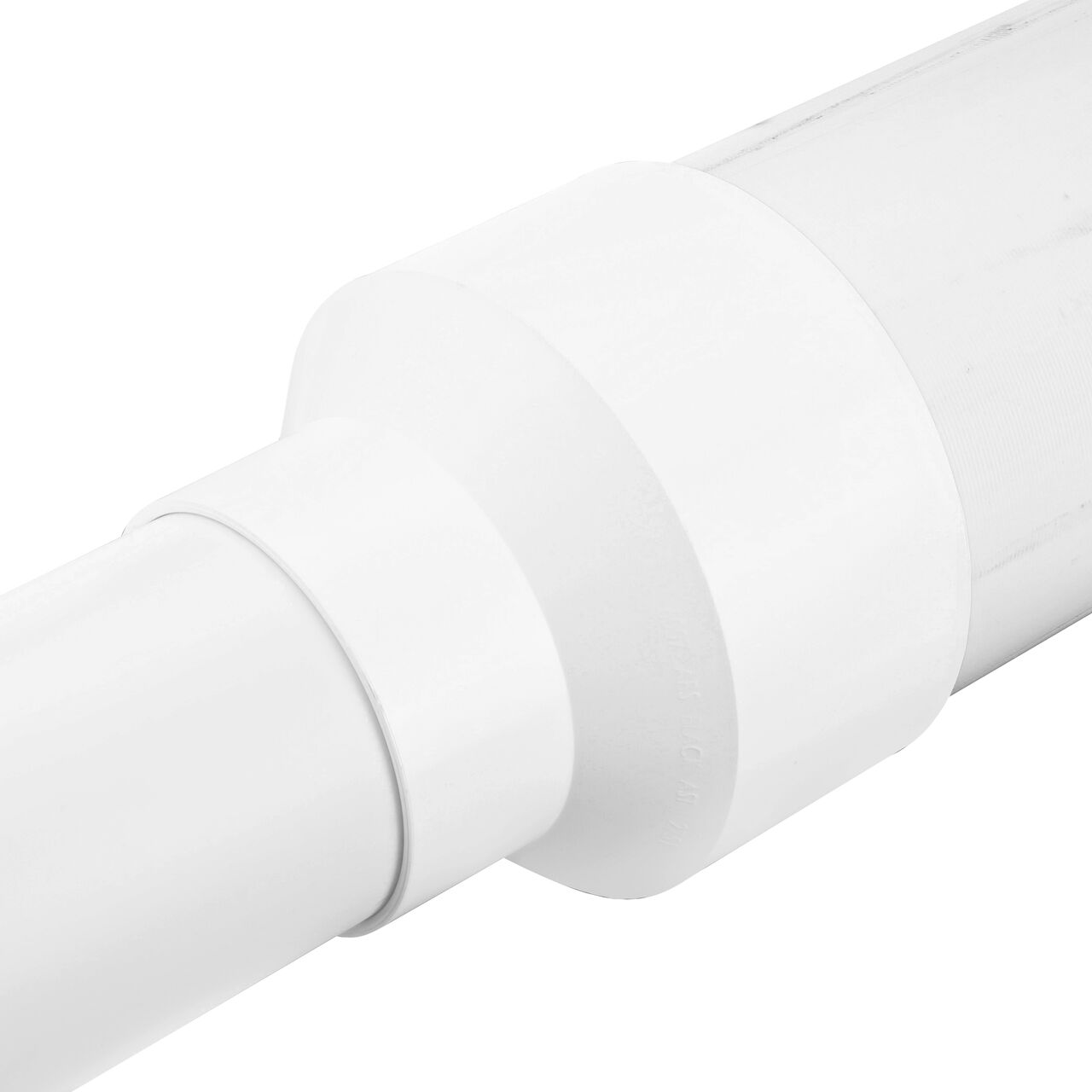 End to end horizontal side view of the 4 in. to 6 in. NDS PVC Sewer and Drain Increaser/Reducer Coupling (NDS 6P07)