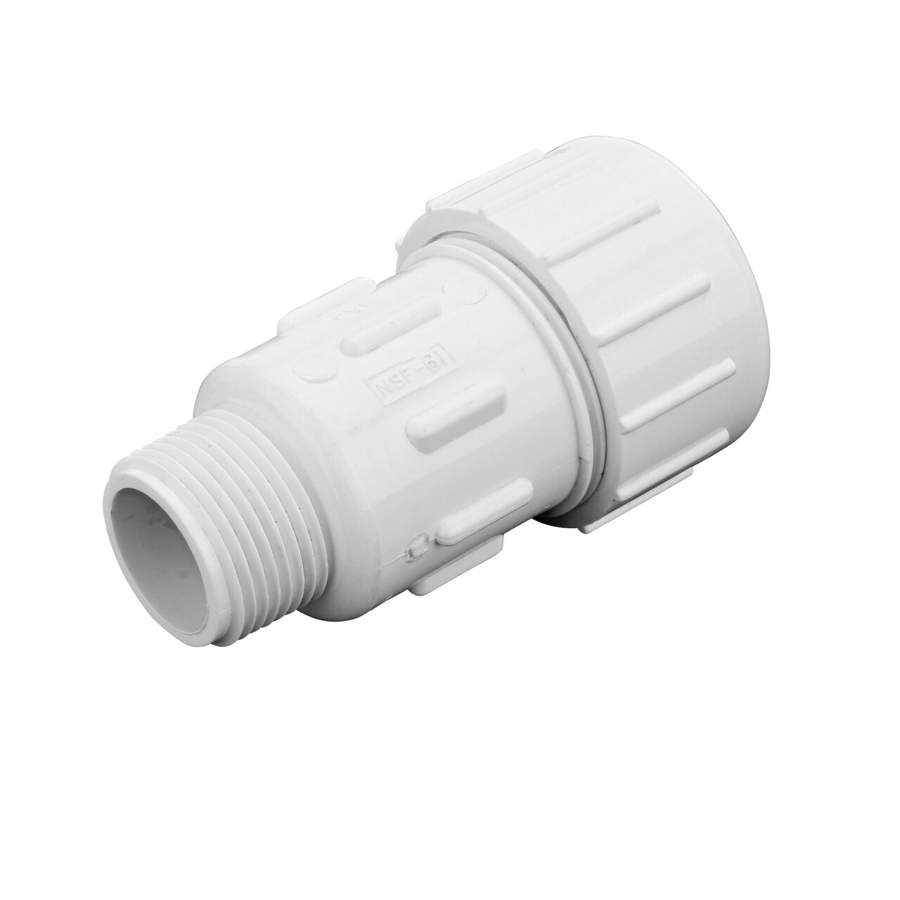 The NDS 1 in. PVC Compression Adapter IPS X MPT creates a leak-resistant connection between two pipes to direct flow one-way through the system (NDS CPA-1000)