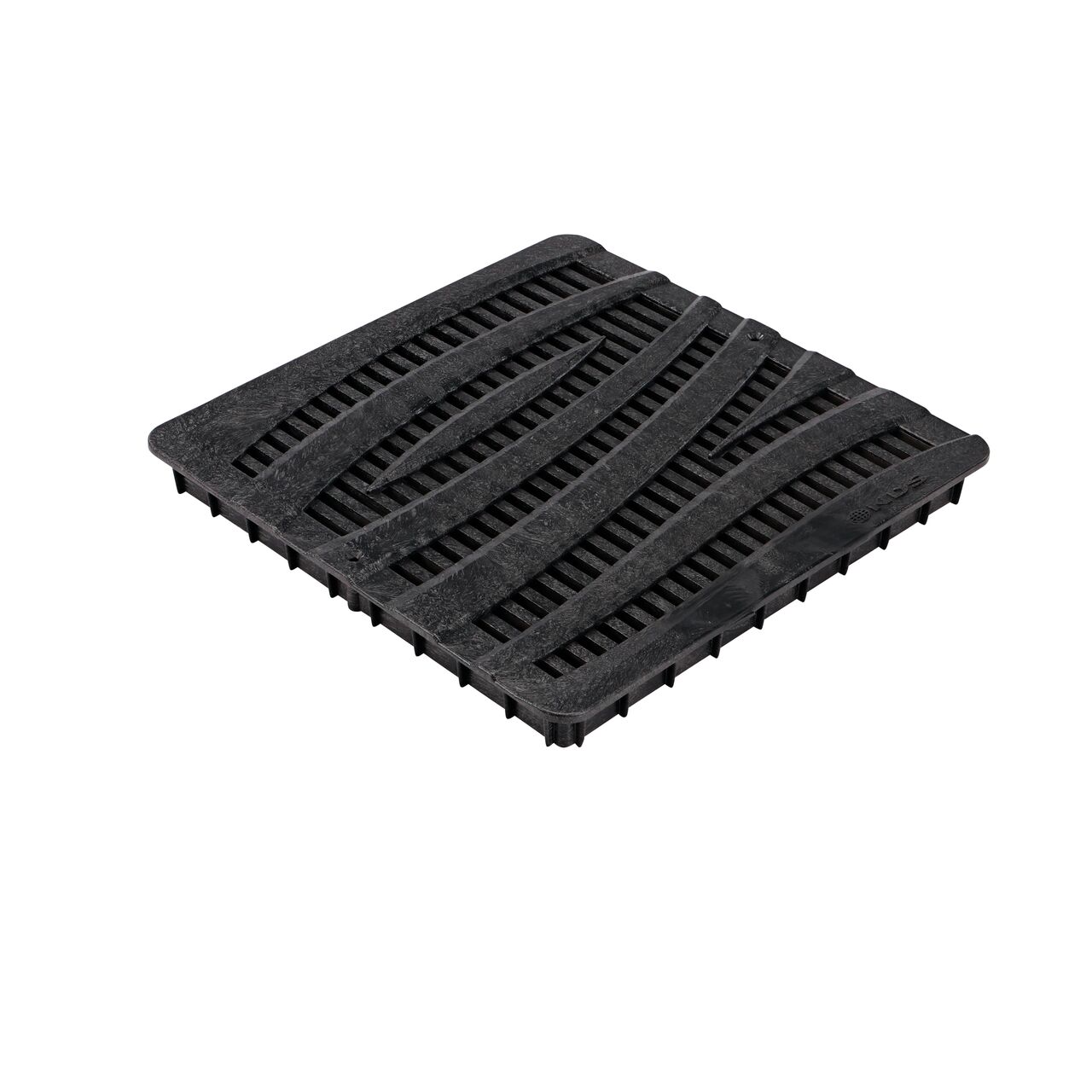 Black plastic 12 in. Catch Basin Grate (NDS 1224) with a decorative wave design drains water as it blocks pipe-clogging debris